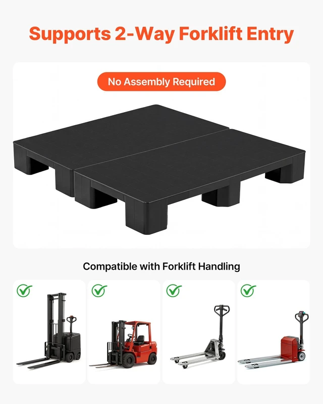 Alt view image 5 of 8 - VEVOR Plastic Pallets, 2 Pcs Plastic Pallets for Basement Storage, Lightweight Waterproof Floor Storage Pad for Indoor Outdoor Supermarket Warehouse, Support up to 2205 lbs, 39.4"x19.7"x5.4", Black