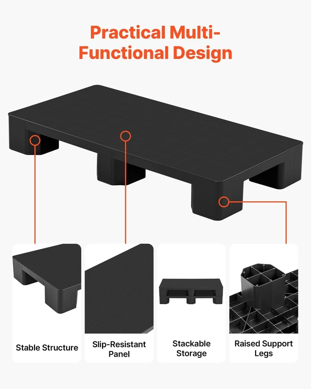 Alt view image 4 of 8 - VEVOR Plastic Pallet, 1 Pc Plastic Pallet for Basement Storage, Lightweight Waterproof Floor Storage Pad for Indoor Outdoor Supermarket Warehouse, Support up to 2205 lbs, 39.4" x 19.7" x 5.4", Black