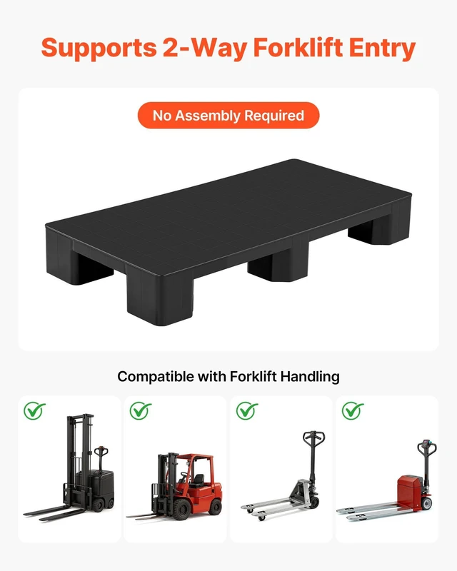 Alt view image 5 of 8 - VEVOR Plastic Pallet, 1 Pc Plastic Pallet for Basement Storage, Lightweight Waterproof Floor Storage Pad for Indoor Outdoor Supermarket Warehouse, Support up to 2205 lbs, 39.4" x 19.7" x 5.4", Black
