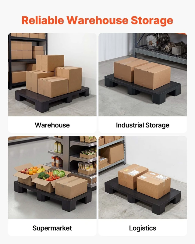 Alt view image 6 of 8 - VEVOR Plastic Pallet, 1 Pc Plastic Pallet for Basement Storage, Lightweight Waterproof Floor Storage Pad for Indoor Outdoor Supermarket Warehouse, Support up to 2205 lbs, 39.4" x 19.7" x 5.4", Black