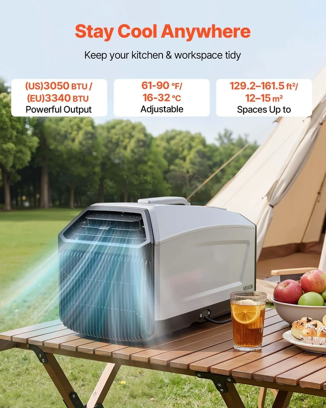 Alt view image 2 of 8 - VEVOR Portable Camping Air Conditioner 3050 BTU, Tent AC Unit with Hose, Remote & Touch Control, 6190°F Adjustable, 150 m³/h High Airflow, Low Noise, Ideal for Tent. RV, Outdoor Cooling, Dark Grey