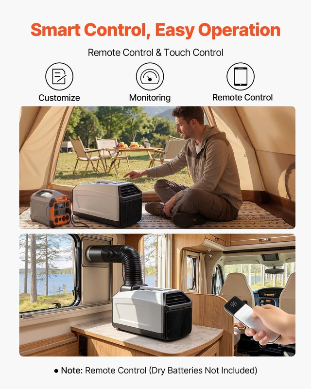 Alt view image 4 of 8 - VEVOR Portable Camping Air Conditioner 3050 BTU, Tent AC Unit with Hose, Remote & Touch Control, 6190°F Adjustable, 150 m³/h High Airflow, Low Noise, Ideal for Tent. RV, Outdoor Cooling, Dark Grey