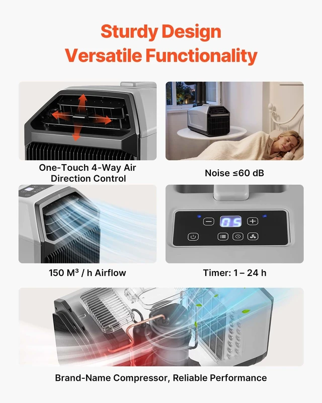 Alt view image 6 of 8 - VEVOR Portable Camping Air Conditioner 3050 BTU, Tent AC Unit with Hose, Remote & Touch Control, 6190°F Adjustable, 150 m³/h High Airflow, Low Noise, Ideal for Tent. RV, Outdoor Cooling, Dark Grey