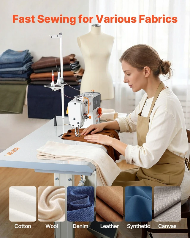 Alt view image 6 of 8 - VEVOR Industrial Sewing Machine, 550W Lockstitch Sewing Machine Set with Servo Motor and Table Stand, 5000 SPM High Speed, Metal Frame, LCD Panel, LED Light, for Cotton, Wool, Denim, Leather, Can