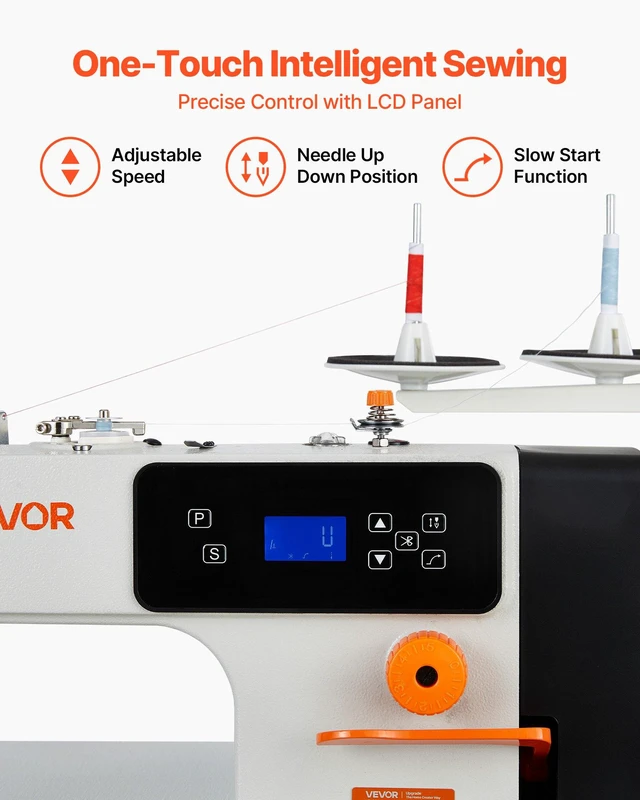Alt view image 3 of 8 - VEVOR Industrial Sewing Machine, 550W Lockstitch Sewing Machine Set with Servo Motor and Table Stand, Auto Thread Trimmer, 5000 SPM High Speed, Metal Frame, LCD Panel, LED Light, for Cotton, Deni