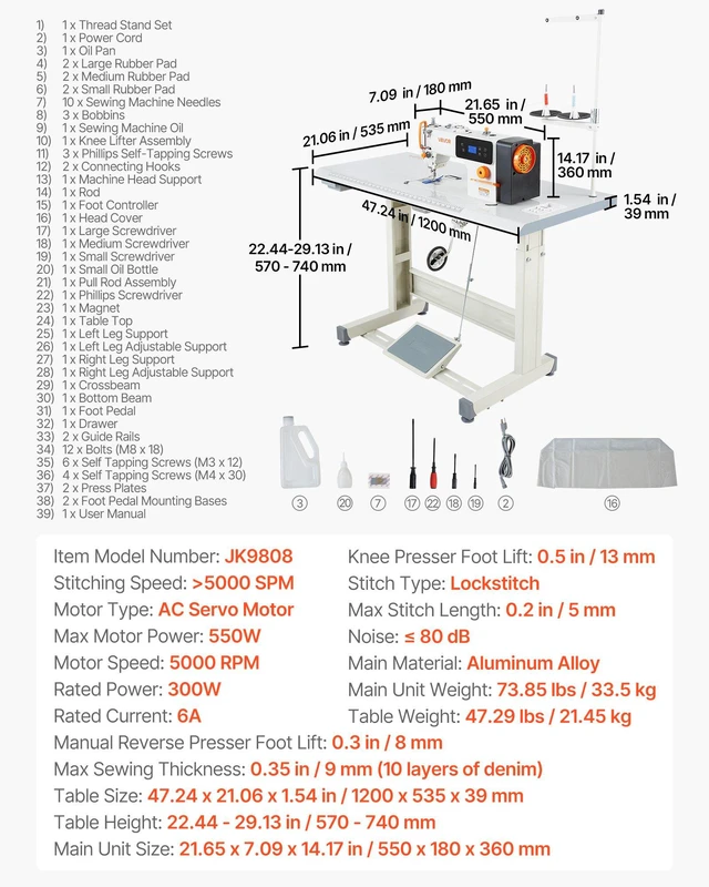 Alt view image 7 of 8 - VEVOR Industrial Sewing Machine, 550W Lockstitch Sewing Machine Set with Servo Motor and Table Stand, 5000 SPM High Speed, Metal Frame, LCD Panel, LED Light, for Cotton, Wool, Denim, Leather, Can