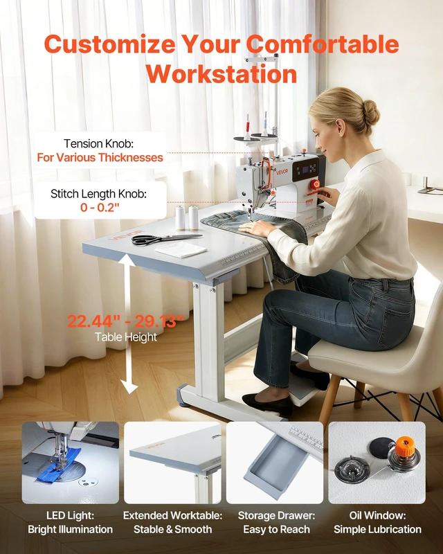 Alt view image 5 of 8 - VEVOR Industrial Sewing Machine, 550W Lockstitch Sewing Machine Set with Servo Motor and Table Stand, Auto Thread Trimmer, 5000 SPM High Speed, Metal Frame, LCD Panel, LED Light, for Cotton, Deni