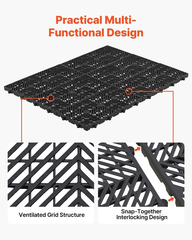Alt view image 4 of 8 - VEVOR Plastic Pallets, 6 Pcs Plastic Pallets for Basement Storage, Nestable Lightweight Waterproof Storage Pad with Breathable Grid for Indoor Outdoor Supermarket Warehouse, 23.6"x11.8"x1.2", Black
