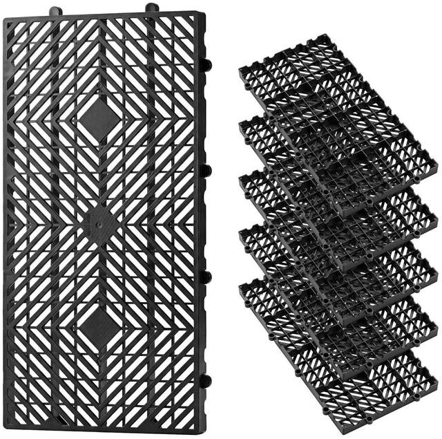 Main image of VEVOR Plastic Pallets, 6 Pcs Plastic Pallets for Basement Storage, Nestable Lightweight Waterproof Storage Pad with Breathable Grid for Indoor Outdoor Supermarket Warehouse, 23.6"x11.8"x1.2", Black
