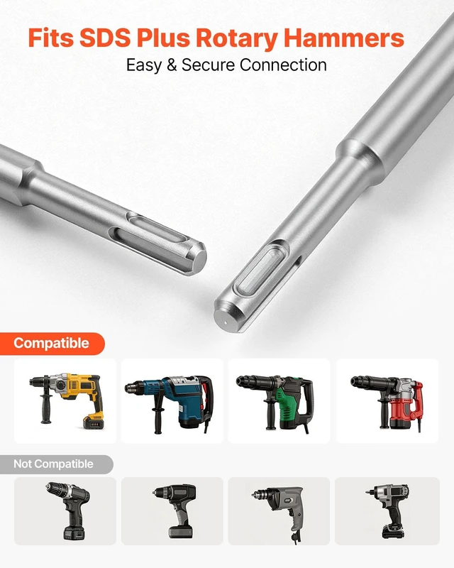 Alt view image 3 of 8 - VEVOR SDS Plus Chisel Set, 4 pcs SDS Plus Rotary Hammer Drill Attachments, Includes Point, Flat, & Angled Spade Chisels, Heat Treated 40Cr Alloy Steel, Sharp Edge for Demolition, Concrete and Brick
