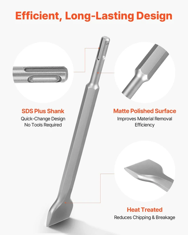 Alt view image 5 of 8 - VEVOR SDS Plus Chisel Set, 4 pcs SDS Plus Rotary Hammer Drill Attachments, Includes Point, Flat, & Angled Spade Chisels, Heat Treated 40Cr Alloy Steel, Sharp Edge for Demolition, Concrete and Brick