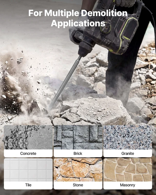 Alt view image 6 of 8 - VEVOR SDS Plus Chisel Set, 4 pcs SDS Plus Rotary Hammer Drill Attachments, Includes Point, Flat, & Angled Spade Chisels, Heat Treated 40Cr Alloy Steel, Sharp Edge for Demolition, Concrete and Brick