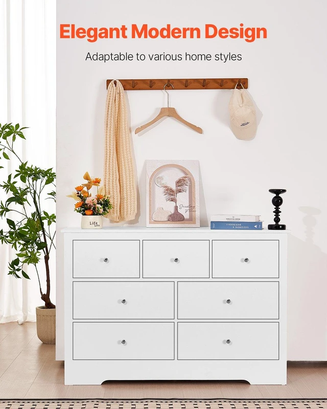 Alt view image 2 of 8 - VEVOR 7 Drawer Dresser, Wooden Chest of Drawers with Sliding with Anti-tip Device, Modern Minimalist Dresser Chest, Closet Storage Organizer for Living Room, Hallway, Bedroom, Entryway, Light Wood