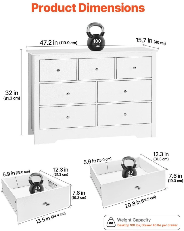 Alt view image 3 of 8 - VEVOR 7 Drawer Dresser, Wooden Chest of Drawers with Sliding with Anti-tip Device, Modern Minimalist Dresser Chest, Closet Storage Organizer for Living Room, Hallway, Bedroom, Entryway, Light Wood