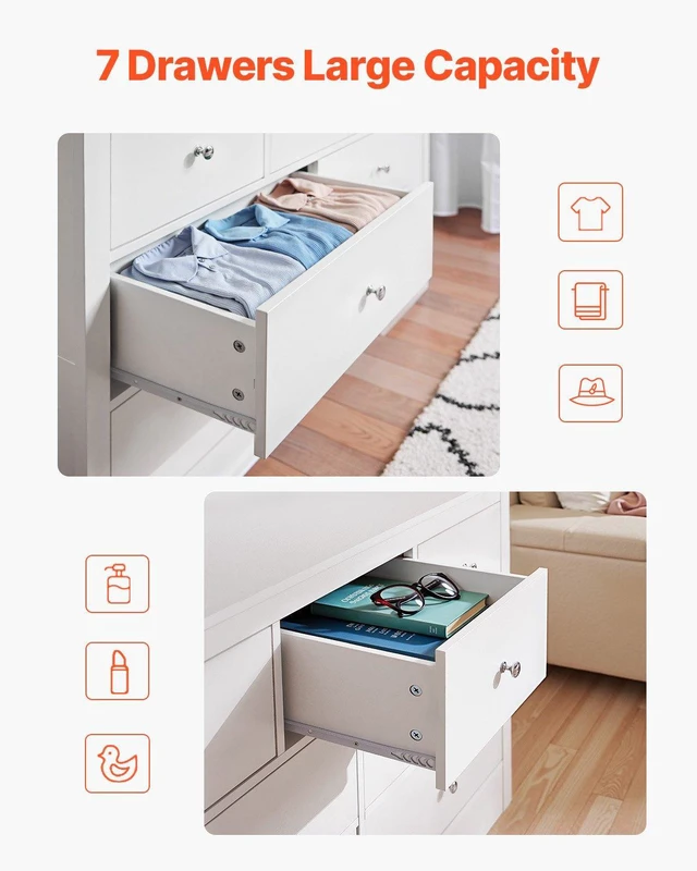 Alt view image 4 of 8 - VEVOR 7 Drawer Dresser, Wooden Chest of Drawers with Sliding with Anti-tip Device, Modern Minimalist Dresser Chest, Closet Storage Organizer for Living Room, Hallway, Bedroom, Entryway, Light Wood