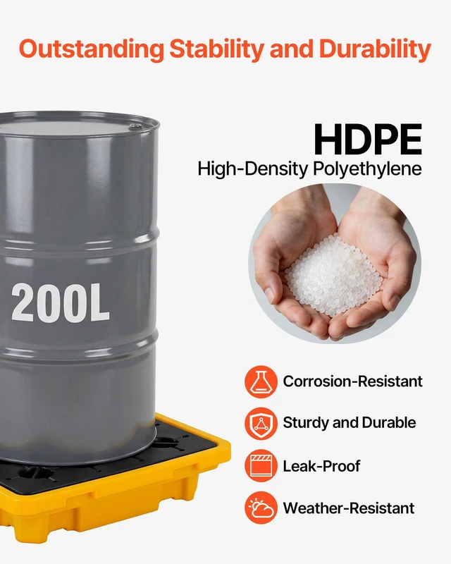 Alt view image 3 of 8 - VEVOR Spill Containment Pallet, 1 Drum Low Profile Spill Containment Modular Platform, 11.4 Gallon Sump, 1543 lbs Load Capacity, Heavy-Duty Polyethylene Tray with Drain, 26.4" x 26.6" x 5.9", Yellow