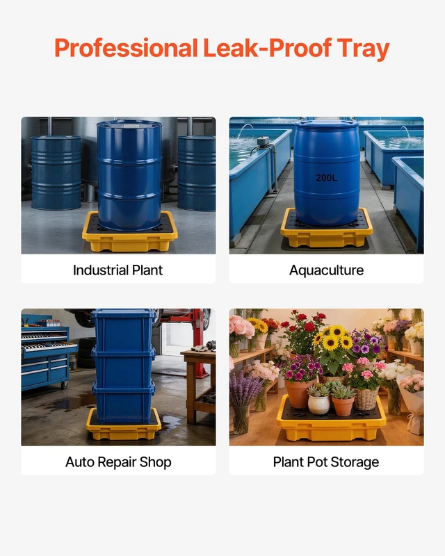 Alt view image 6 of 8 - VEVOR Spill Containment Pallet, 1 Drum Low Profile Spill Containment Modular Platform, 11.4 Gallon Sump, 1543 lbs Load Capacity, Heavy-Duty Polyethylene Tray with Drain, 26.4" x 26.6" x 5.9", Yellow