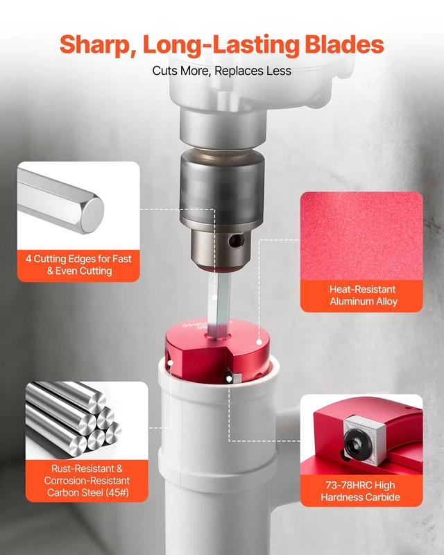 Alt view image 4 of 8 - VEVOR PVC Pipe Reamer Kit, 9-Piece, PVC Fitting Socket Saver, Includes 1/2", 3/4", 1", 1-1/4", 1-1/2", 2", 2-1/2", 3", 4", Fits Standard 1/2" Drills, Plumbing Tool Kit for SCH40 ABS CPVC Drain Pipes