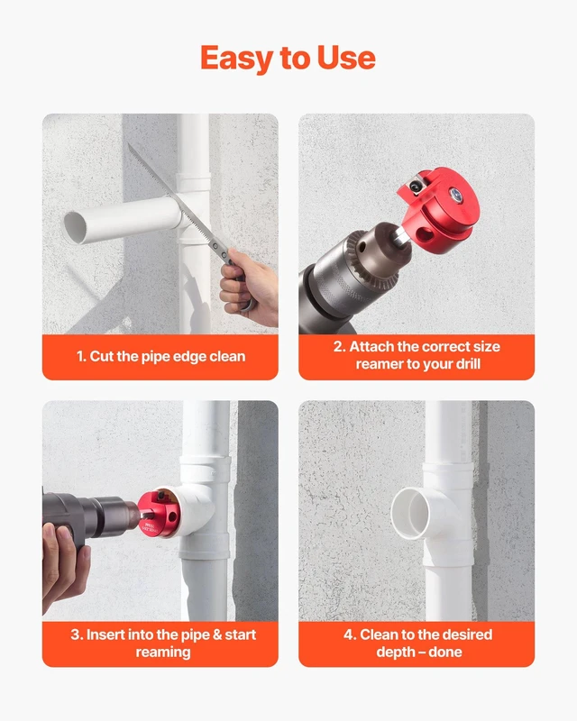 Alt view image 6 of 8 - VEVOR PVC Pipe Reamer Kit, 9-Piece, PVC Fitting Socket Saver, Includes 1/2", 3/4", 1", 1-1/4", 1-1/2", 2", 2-1/2", 3", 4", Fits Standard 1/2" Drills, Plumbing Tool Kit for SCH40 ABS CPVC Drain Pipes