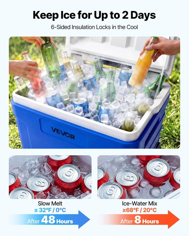 Alt view image 2 of 8 - VEVOR Hard Cooler, 45QT Portable Rolling Cooler with Wheels, Leak-Resistant Coolbox Keeps Contents Cool for 48 Hours, Ice Retention Insulated Chests, Ultra-Light for Outdoor Picnics, Grill, Camping
