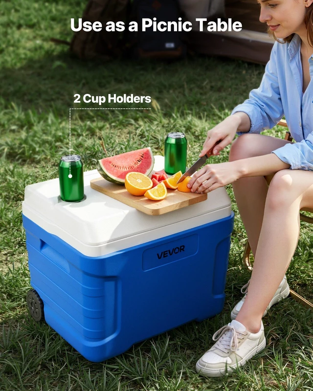 Alt view image 6 of 8 - VEVOR Hard Cooler, 45QT Portable Rolling Cooler with Wheels, Leak-Resistant Coolbox Keeps Contents Cool for 48 Hours, Ice Retention Insulated Chests, Ultra-Light for Outdoor Picnics, Grill, Camping