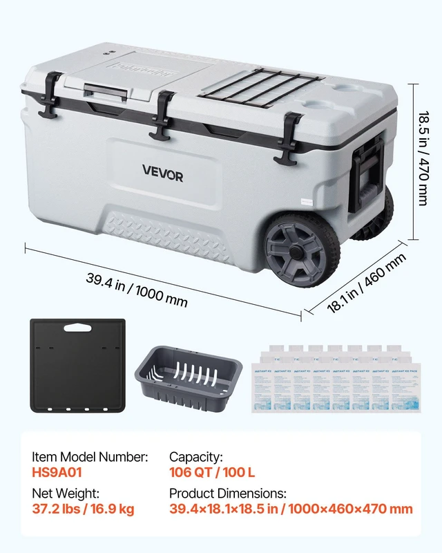 Alt view image 7 of 8 - VEVOR Hard Cooler, 106QT Portable Rolling Cooler with Wheels, Leak-Resistant Coolbox Keeps Contents Cool for 48 Hours, Ice Retention Insulated Chests, Ultra-Light for Outdoor Picnics, Grill, Camping
