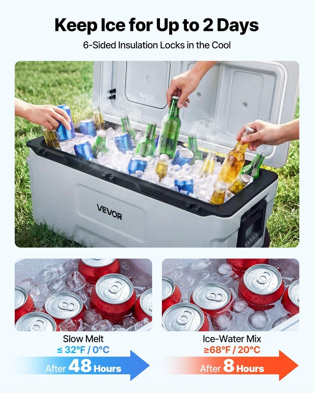 Alt view image 3 of 8 - VEVOR Hard Cooler, 106QT Portable Rolling Cooler with Wheels, Leak-Resistant Coolbox Keeps Contents Cool for 48 Hours, Ice Retention Insulated Chests, Ultra-Light for Outdoor Picnics, Grill, Camping