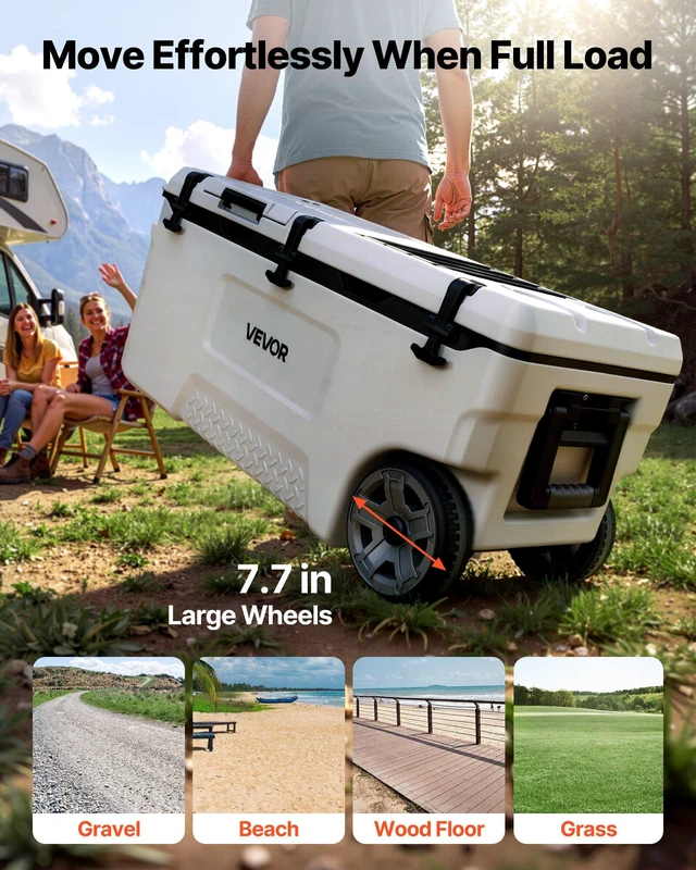Alt view image 6 of 8 - VEVOR Hard Cooler, 106QT Portable Rolling Cooler with Wheels, Leak-Resistant Coolbox Keeps Contents Cool for 48 Hours, Ice Retention Insulated Chests, Ultra-Light for Outdoor Picnics, Grill, Camping