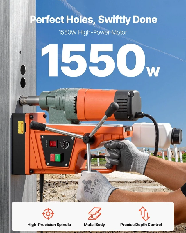 Alt view image 2 of 8 - VEVOR Magnetic Drill, 1550W Motor 2 in Coring Diameter, 2922 lbf Magnetic Force, 0-550 RPM Variable Speed, Portable Electric Mag Drill Press Drilling Machine for Metal Surface, Home Improvement
