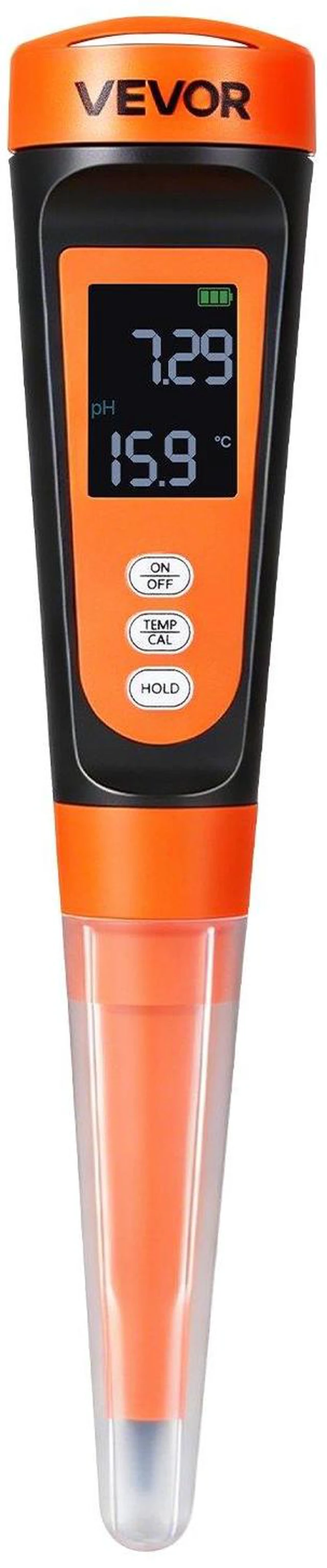 Main image of VEVOR Food pH Meter, 0-14 pH Range, IP68 Waterproof Probe, Pocket Tester Kit with Automatic Temperature Compensation, Calibration Powder Packets, Easy to Read, for Food Fermentation, Dough, Meat