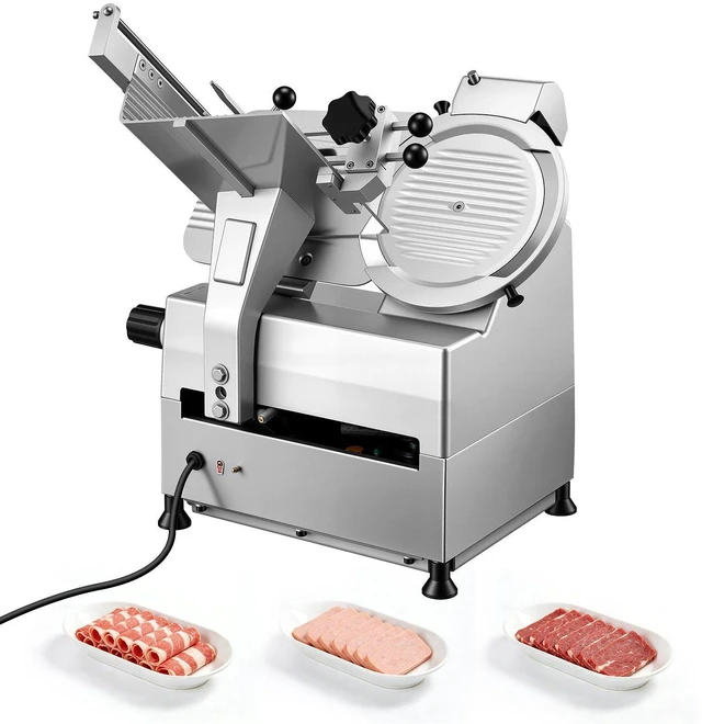 Main image of VEVOR Fully Automatic Meat Slicer, 180W + 370W Commercial Food-Slicer with 10" Carbon Steel Blade, Built-In Sharpener & 0-0.3" Adjustable Thickness for Frozen Meat, Ham, Baguett, Steak