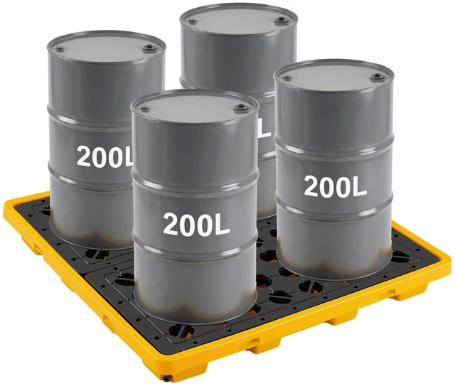 Main image of VEVOR Spill Containment Pallet, 4 Drum Low Profile Spill Containment Modular Platform, 31 Gallon Sump, 8818 lbs Load Capacity, Heavy-Duty Polyethylene Tray with Drain, 51.4" x 50.4" x 5.9", Yellow