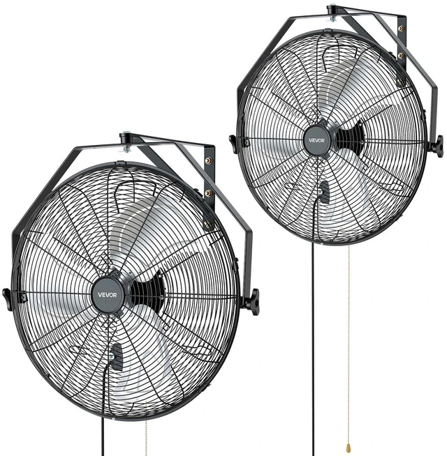 Main image of VEVOR Wall Mount Fan, 20 in Wall Mounted Hanging Fan, 3-Speed, Long Airflow Distance, Adjustable Rotation Angle, Mechanical Control, Powerful for Industry, Commercial, Garage, Workshop, Gym, 2 Pack