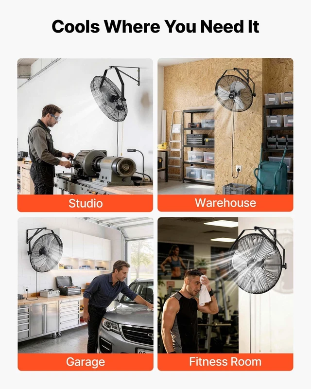 Alt view image 6 of 8 - VEVOR Wall Mount Fan, 20 in Wall Mounted Hanging Fan, 3-Speed, Long Airflow Distance, Adjustable Rotation Angle, Mechanical Control, Powerful for Industry, Commercial, Garage, Workshop, Gym, 2 Pack