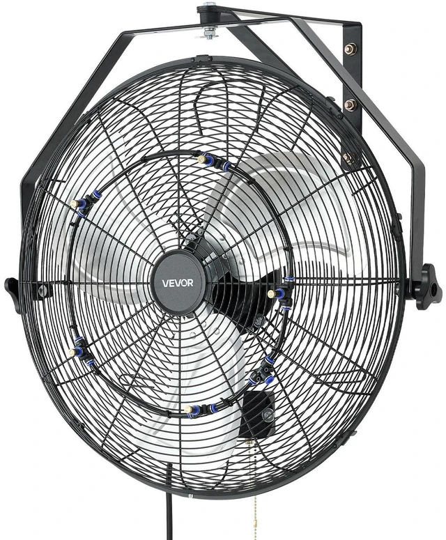 Main image of VEVOR Wall Mount Fan, 20 in Wall Mounted Hanging Fan with Mist, IP44-rated Protection, 3-Speed, Long Airflow Distance, Adjustable Rotation Angle, Powerful for Industry, Commercial, Garage, Workshop