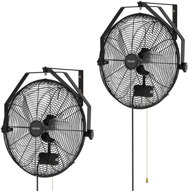 Main image of VEVOR Wall Mount Fan, 18 in Wall Mounted Hanging Fan with IP44-rated Protection, 3-Speed, Long Airflow Distance, Adjustable Rotation Angle, Powerful for Industry, Commercial, Garage, Workshop, 2 Pack