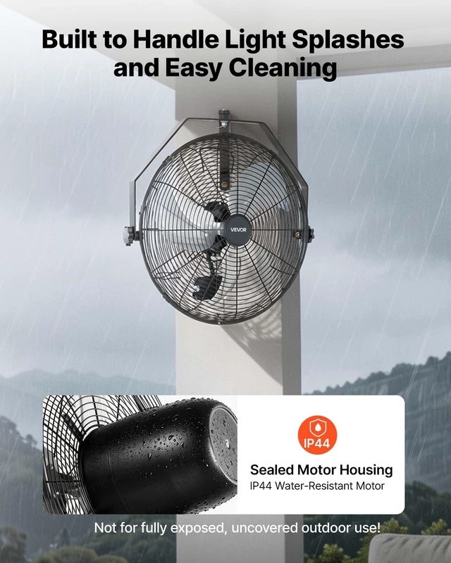 Alt view image 3 of 8 - VEVOR Wall Mount Fan, 18 in Wall Mounted Hanging Fan with IP44-rated Protection, 3-Speed, Long Airflow Distance, Adjustable Rotation Angle, Powerful for Industry, Commercial, Garage, Workshop, 2 Pack