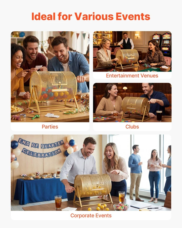 Alt view image 6 of 8 - VEVOR Raffle Ticket Spinner, 16.1" x 11.9" Holds 5000 Tickets or 200 Ping Pong Balls, Raffle Drum Lottery Spinning Cage with Reinforced Handle, Stable Triangular Stand, for Events and Gatherings, Gold