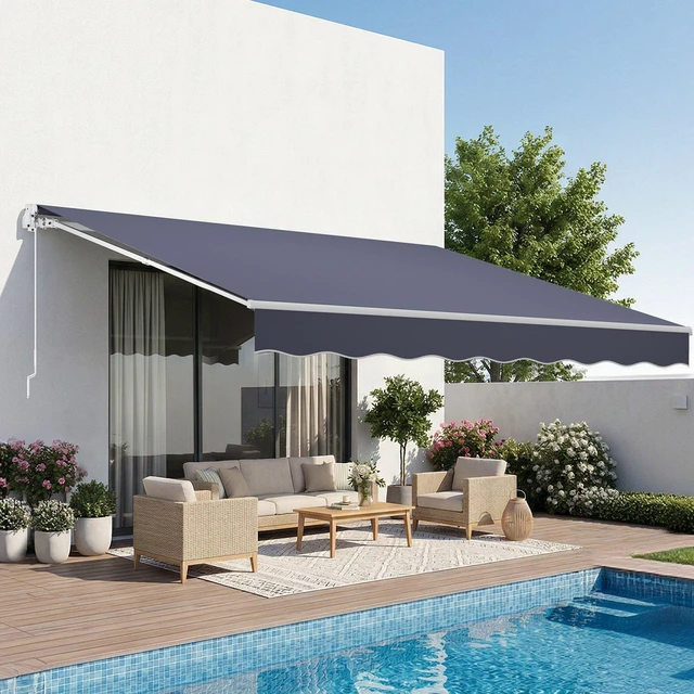 Main image of VEVOR Manual Retractable Awning, 11.5' x 9.8' Outdoor Patio Awning Retractable Sun Shade, Patio Door Window Water-Resistant Polyester Sunshade Shelter with Crank Handle for Deck, Balcony, Yard, Gray