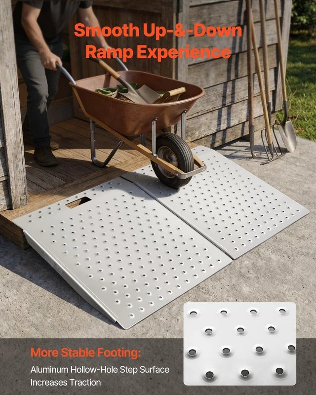 Alt view image 2 of 8 - VEVOR Threshold Ramp for Doorways, 29.5 x 24.3 in, Platform Aluminum Wheelchair Ramp, Non-Slip Door Threshold Ramps, 750 lbs Load Capacity, for Home Steps, Curbs, Wheelchairs, Walkers, Scooter, Carts