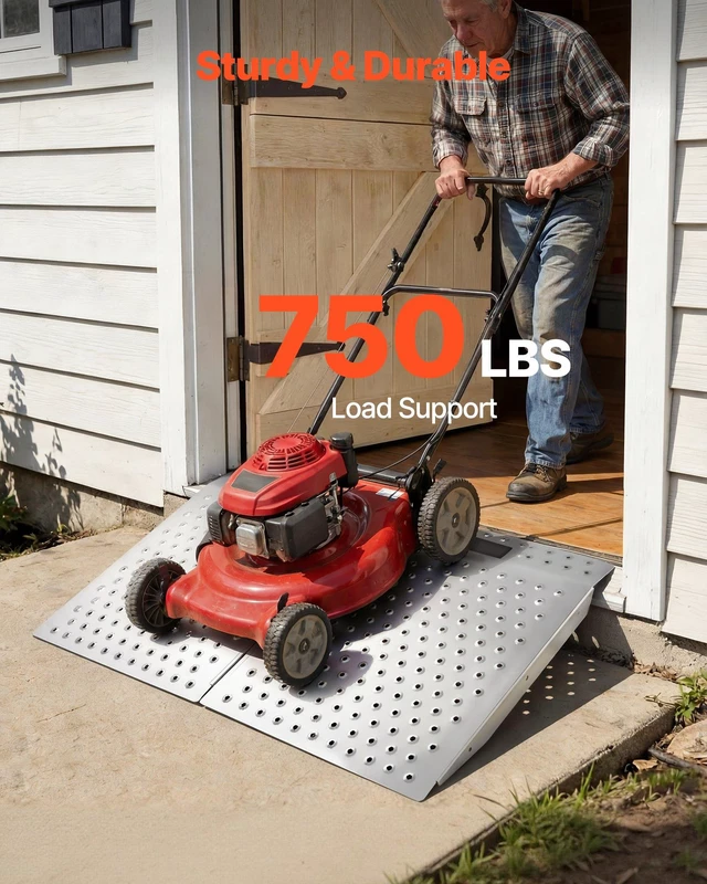 Alt view image 3 of 8 - VEVOR Threshold Ramp for Doorways, 29.5 x 24.3 in, Platform Aluminum Wheelchair Ramp, Non-Slip Door Threshold Ramps, 750 lbs Load Capacity, for Home Steps, Curbs, Wheelchairs, Walkers, Scooter, Carts