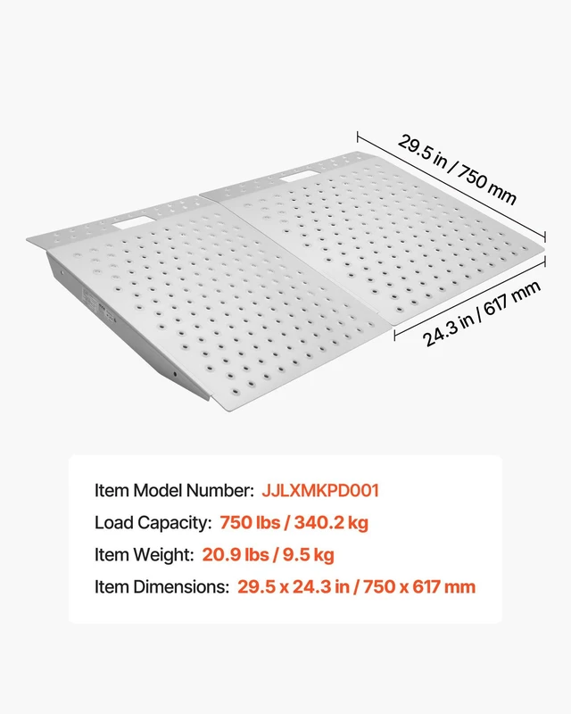 Alt view image 7 of 8 - VEVOR Threshold Ramp for Doorways, 29.5 x 24.3 in, Platform Aluminum Wheelchair Ramp, Non-Slip Door Threshold Ramps, 750 lbs Load Capacity, for Home Steps, Curbs, Wheelchairs, Walkers, Scooter, Carts