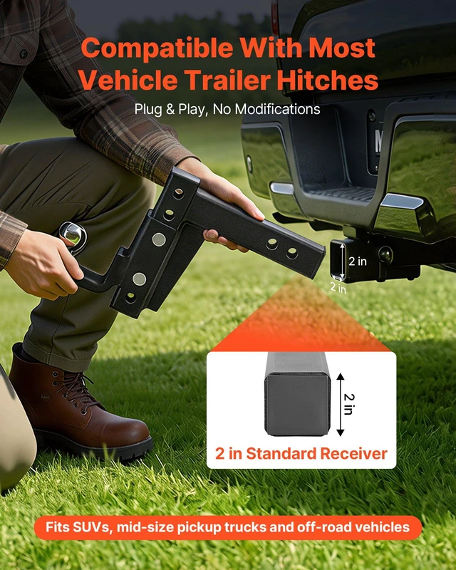 Alt view image 3 of 8 - VEVOR Trailer Hitch Ball Mount, Fit 2-Inch Receiver, Adjustable Trailer Hitch with 2 Inch Ball & Pin, 7500 lbs GTW, 9.5 Inch Drop, Towing Ball Mounts for RVs, Off-Road Vehicles and Trucks, Black
