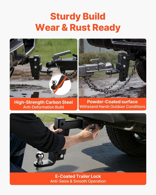 Alt view image 5 of 8 - VEVOR Trailer Hitch Ball Mount, Fit 2-Inch Receiver, Adjustable Trailer Hitch with 2 Inch Ball & Pin, 7500 lbs GTW, 9.5 Inch Drop, Towing Ball Mounts for RVs, Off-Road Vehicles and Trucks, Black