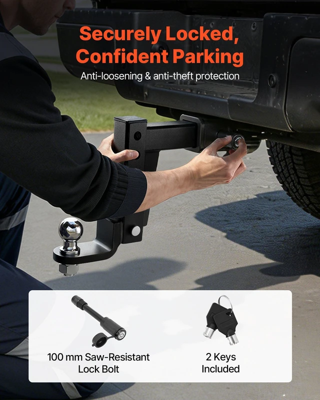 Alt view image 6 of 8 - VEVOR Trailer Hitch Ball Mount, Fit 2-Inch Receiver, Adjustable Trailer Hitch with 2 Inch Ball & Pin, 7500 lbs GTW, 9.5 Inch Drop, Towing Ball Mounts for RVs, Off-Road Vehicles and Trucks, Black