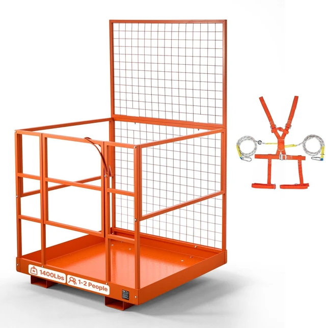 Main image of VEVOR Forklift Safety Cage, 48.2 x 45.2 Inch, Heavy Duty Forklift Man Basket, 1400 lbs Capacity Collapsible Work Platform Lift Basket with Safety Harness & Lock, for Most Aerial Jobs Lifting Loader