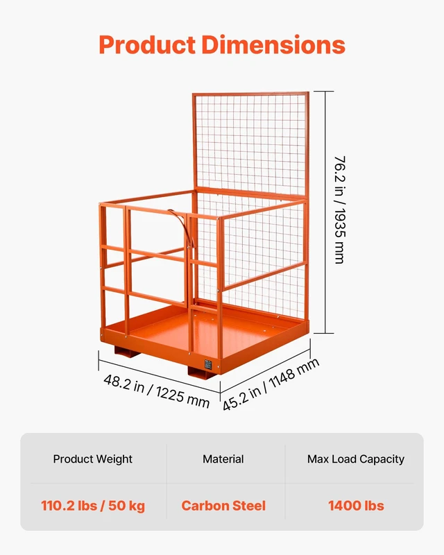 Alt view image 2 of 8 - VEVOR Forklift Safety Cage, 48.2 x 45.2 Inch, Heavy Duty Forklift Man Basket, 1400 lbs Capacity Collapsible Work Platform Lift Basket with Safety Harness & Lock, for Most Aerial Jobs Lifting Loader