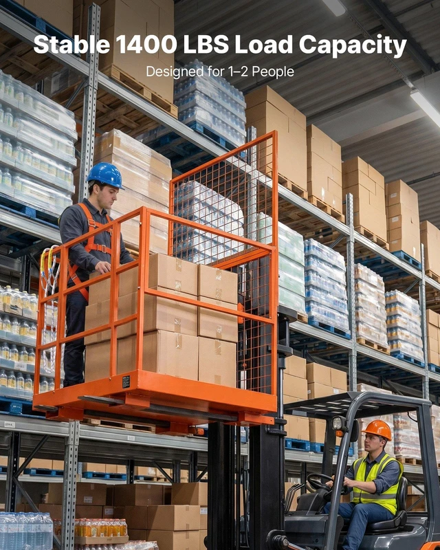 Alt view image 3 of 8 - VEVOR Forklift Safety Cage, 48.2 x 45.2 Inch, Heavy Duty Forklift Man Basket, 1400 lbs Capacity Collapsible Work Platform Lift Basket with Safety Harness & Lock, for Most Aerial Jobs Lifting Loader