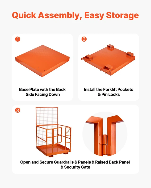 Alt view image 6 of 8 - VEVOR Forklift Safety Cage, 48.2 x 45.2 Inch, Heavy Duty Forklift Man Basket, 1400 lbs Capacity Collapsible Work Platform Lift Basket with Safety Harness & Lock, for Most Aerial Jobs Lifting Loader