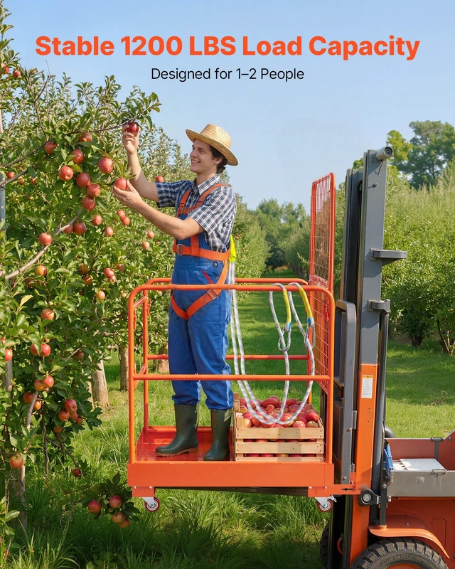 Alt view image 3 of 8 - VEVOR Forklift Safety Cage, 36.2 x 41.1 Inch, Forklift Man Basket with 4 Wheels, 1200 lbs Capacity, Heavy Duty Work Platform Collapsible Lift Basket, Safety Harness, for Aerial Work Lifting Loader